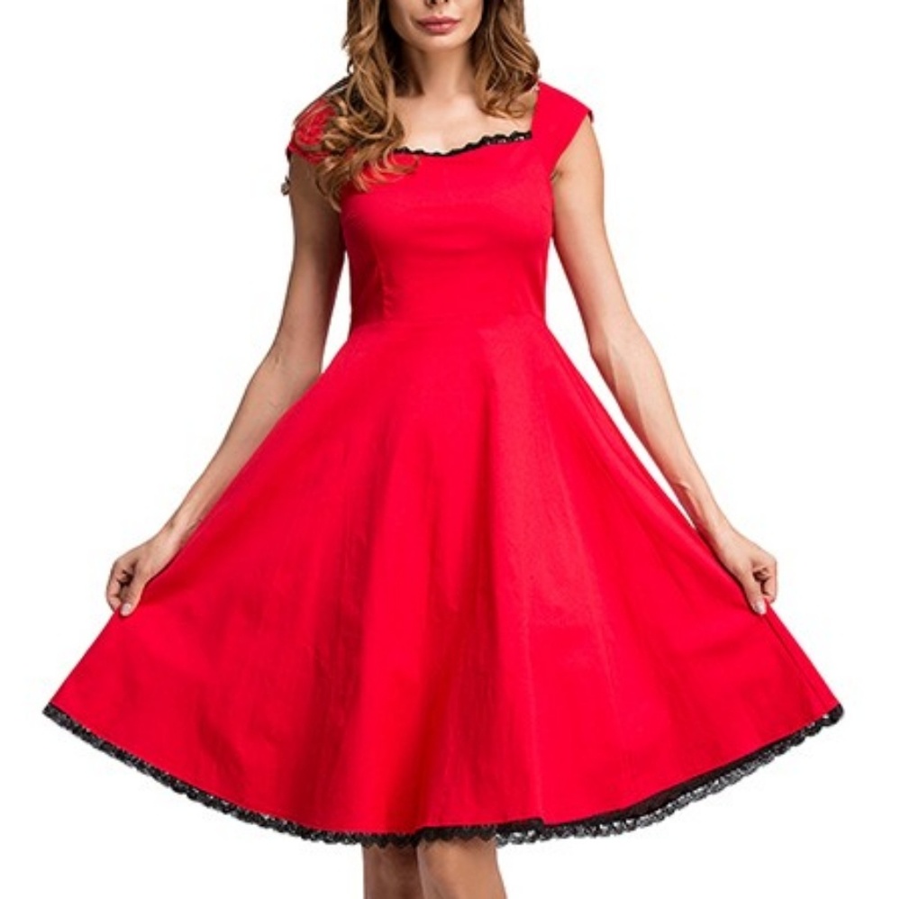 Red Dress With Black Lace Trim